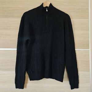 J. Hilburn 100% Cashmere Quarter Zip Sweater Men’s Medium Black Textured Knit